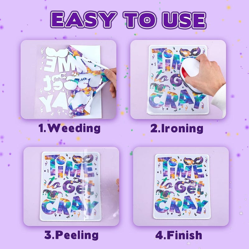 Tintnut فيلم نقل الحرارة لمهرجان ماردي غرا - 10 أوراق 12" × 10" بنفسجي عميق لامع لنمط HTV لتصميم تي شيرتات وملابس وحقائب لجميع آلات القطع - Image 4